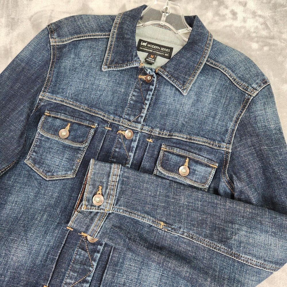 Lee Modern Series Trucker Jacket Womens M Dark Wash Denim Jean Western Biker
